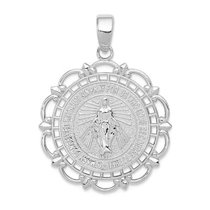 Miraculous Medal Filigree Framed in 14K White or Yellow Gold