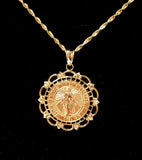 Miraculous Medal Filigree Framed in 14K White or Yellow Gold