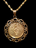 Miraculous Medal Filigree Framed in 14K White or Yellow Gold