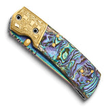 Luxury Pocket Knife Damascus Steel with Abalone Shell Inlay 6" Folding Knife KN3386