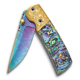 Luxury Pocket Knife Damascus Steel with Abalone Shell Inlay 6" Folding Knife KN3386