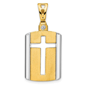 Leslie's Two-Tone Dog Tag Cross Pendant in 14K Yellow Gold