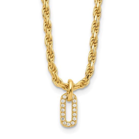Gold Plated CZ Paperclip Adjustable Necklace and Bracelet
