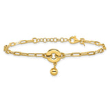 Paperclip Bracelet with Circle and Dangle Element Gold Plated over Sterling Silver Adjustable Bracelet (Copy)