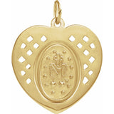 Heart Shaped Miraculous Medal in 14K Yellow Gold