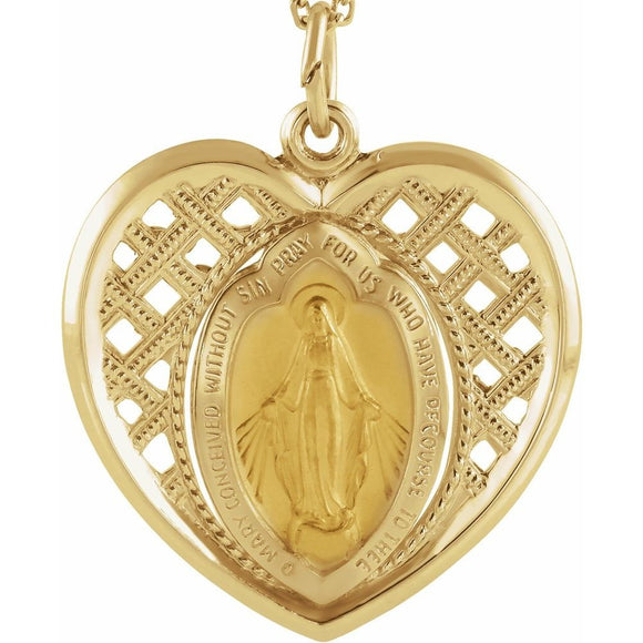 Heart Shaped Miraculous Medal in 14K Yellow Gold