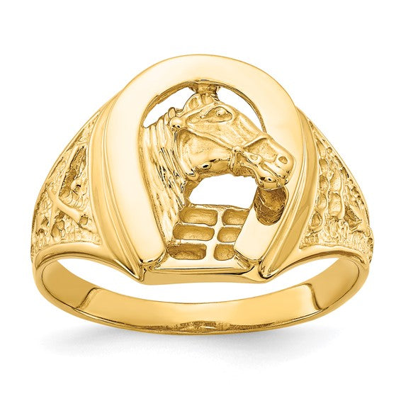Horse and Horseshoe Ring in 14K Yellow Gold