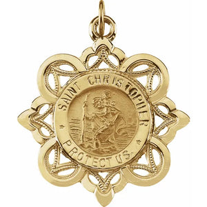 St. Christopher Medal Quatrefoil Design in 14K Yellow Gold