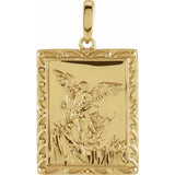 St. Michael the Archangel Solid Rectangular Pendant in 14K Yellow Gold - Roxx Fine Jewelry