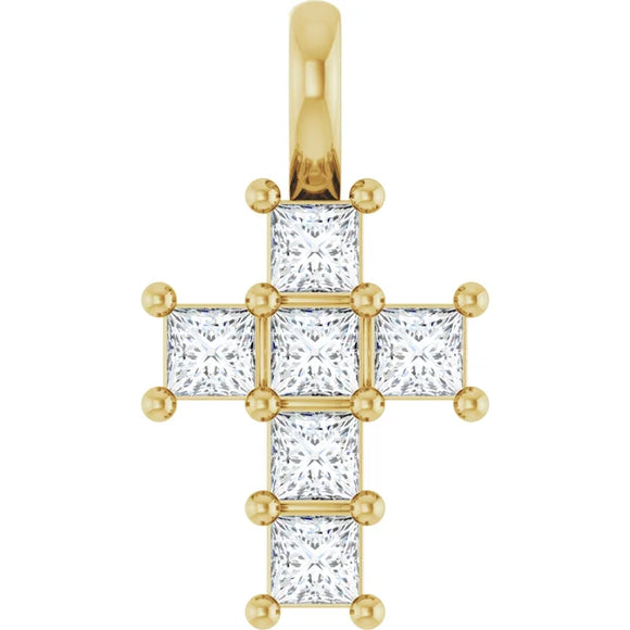 Petite 2.33 ct. Princess Diamond Cross Pendant in 14K Gold