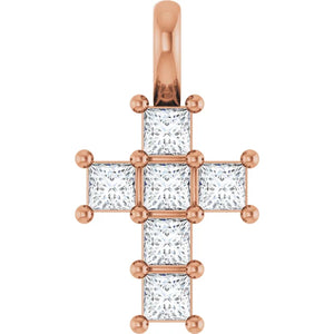 Petite 2.33 ct. Princess Diamond Cross Pendant in 14K Gold