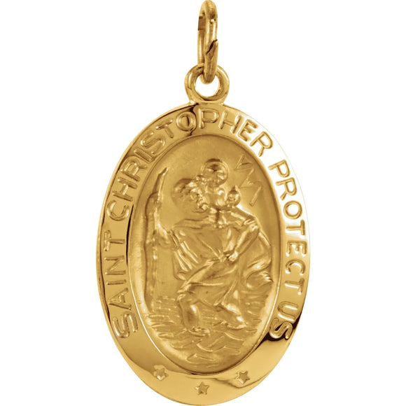 St. Christopher Medal 19 x 14 Oval in 14K White or Yellow Gold