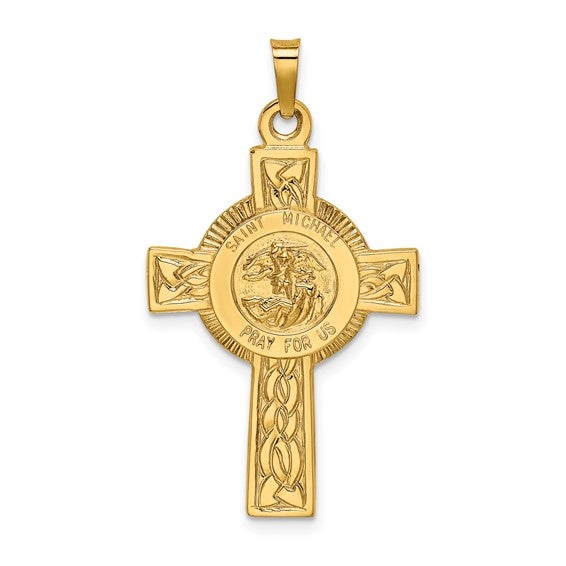 St. Michael Cross Pendant in 14K Yellow Gold