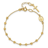 Sideways Cross Rosary Bracelet in 14K White or Yellow Gold - Roxx Fine Jewelry