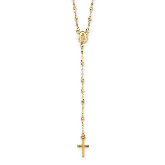 Rosary Necklace with Dainty Diamond Cut Beads in 14K Yellow Gold 17