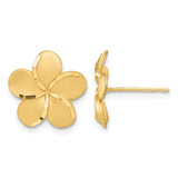 Plumeria Flower Hawaiian Gold Post Earrings in 14K Yellow Gold