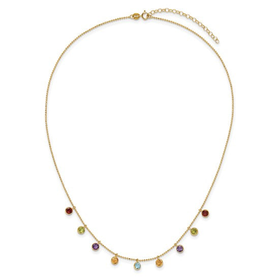 Multi Gemstone Station Necklace in 14K Yellow Gold 16