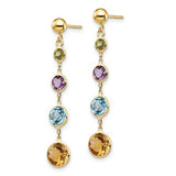Multi Colored Gemstone Linear Station Earrings in 14K Yellow Gold