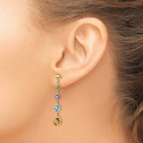 Multi Colored Gemstone Linear Station Earrings in 14K Yellow Gold