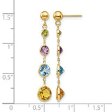 Multi Colored Gemstone Linear Station Earrings in 14K Yellow Gold