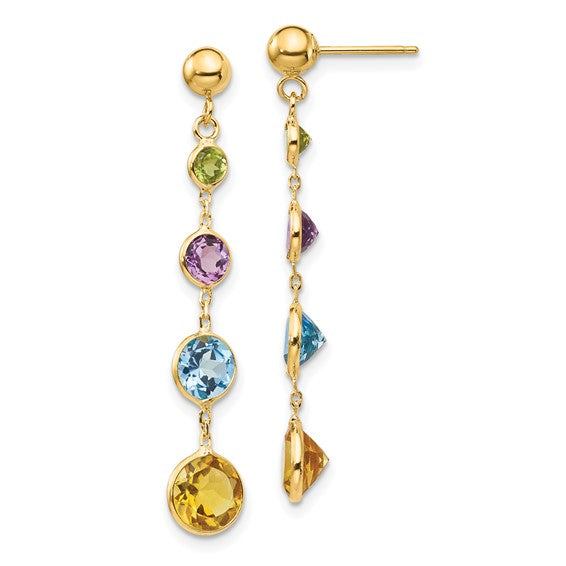 Multi Gemstone Linear Station Earrings in 14K Yellow Gold