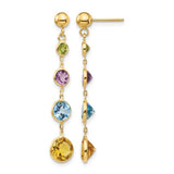 Multi Colored Gemstone Linear Station Earrings in 14K Yellow Gold
