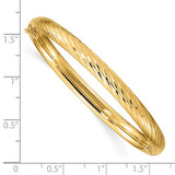 4.75mm Diamond Cut Textured Hinged 6" Bangle Bracele in 14K Gold