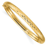 4.75mm Diamond Cut Textured Hinged 6" Bangle Bracele in 14K Gold