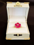 Flower Shaped Gemstone and Diamond Ring in 14K Yellow Gold