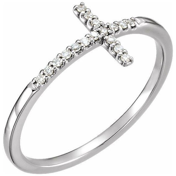 Sideways Cross Diamond Ring .08 Ct. in 14K Gold - Roxx Fine Jewelry