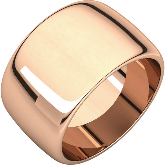 Dome Ring 12mm Half Round Barrel Style Band Sizes 10 - 15 in 14K Rose, White or Yellow Gold - Roxx Fine Jewelry