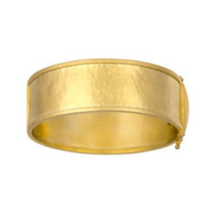 22mm Hammered Bangle Bracelet in 14K Yellow Gold from Italy