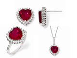 Heart Shaped Synthetic Ruby and CZ Halo Pendant Necklace by Cheryl M® - Roxx Fine Jewelry