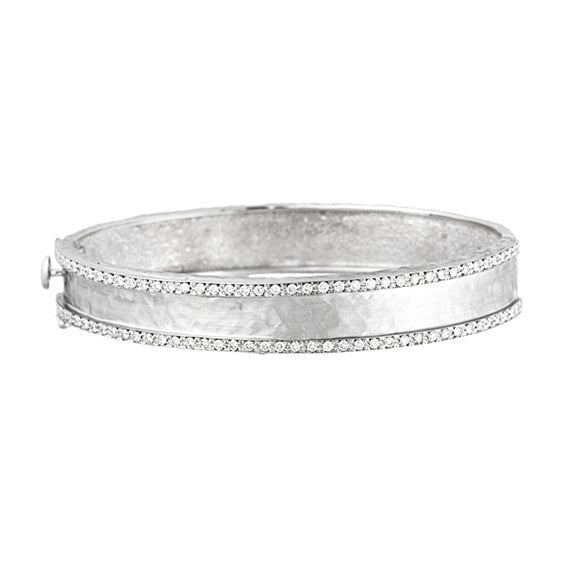 Hammered Diamond Bangle Bracelet 1.05 cts. TCW 11mm in 18K Gold