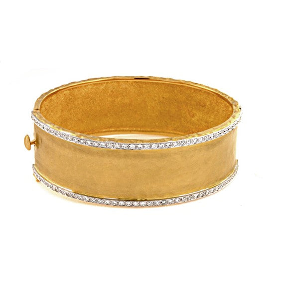 1.32 Ct. Diamond Bangle 22mm Wide in 18K Yellow Gold with a Hammered Finish