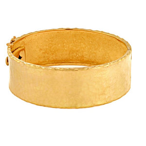 22mm Hammered Bangle Bracelet in 18K Yellow Gold from Italy