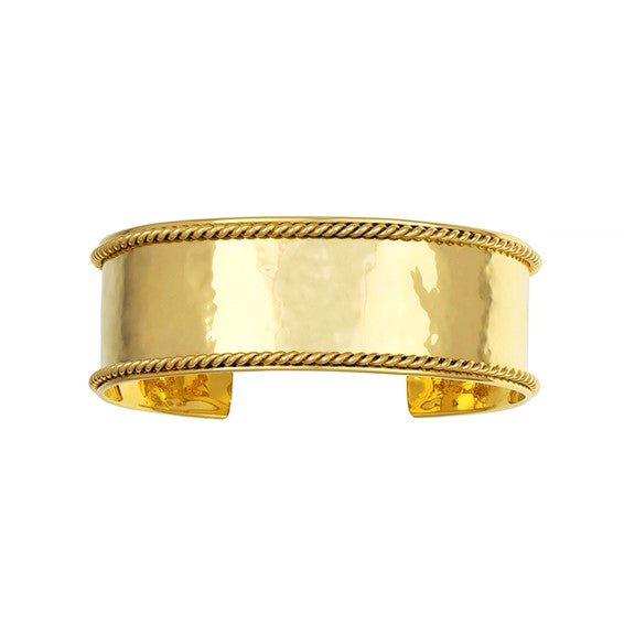 Rope Edge Polished Cuff Bracelet 14K Yellow Gold from Italy
