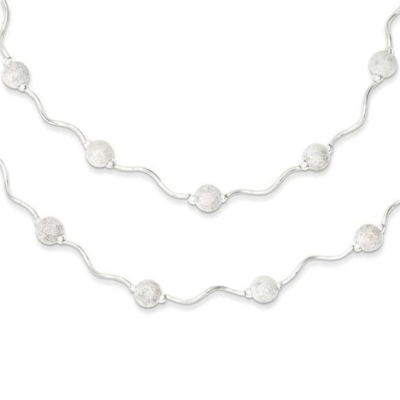 Lazer Cut Bead Double Layer Station Necklace in Sterling Silver - Roxx Fine Jewelry