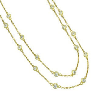 CZ's by the Yard 24K Yellow Gold Plated Station 60" Necklace - Roxx Fine Jewelry