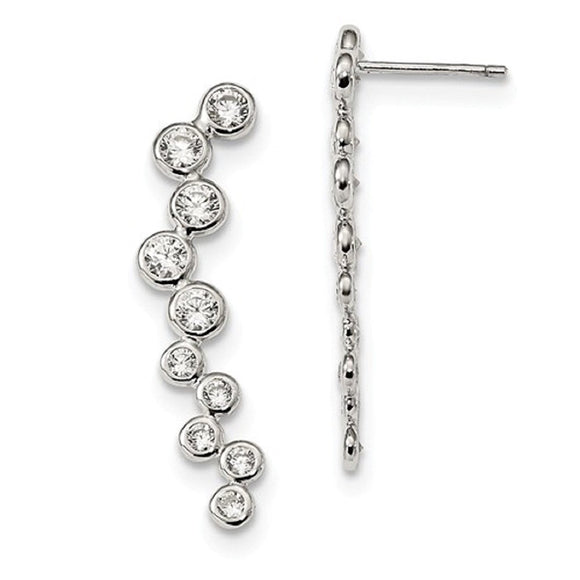 Ear Climber Earrings Sterling Silver and CZ Bezel Set - Roxx Fine Jewelry