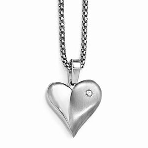 Edward Mirell Titanium & White Sapphire Puffed Heart Necklace 16"-18" EMN101 - Roxx Fine Jewelry