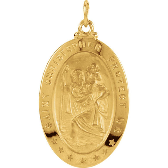 St. Christopher Medal Oval in 14K Yellow Gold - Roxx Fine Jewelry