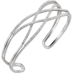Diamond Cuff Bracelet .75 Carat "Xenia" Double Criss Cross in 14K White Gold - Roxx Fine Jewelry