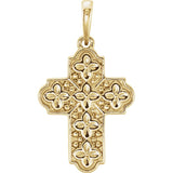 Ornate Floral Inspired Cross Pendant in 14K Rose, White or Yellow Gold - Roxx Fine Jewelry