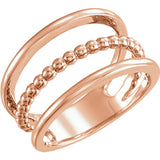 Three Row Beaded "Triple Threat" Negative Space Ring in 14K Gold or Platinum - Roxx Fine Jewelry