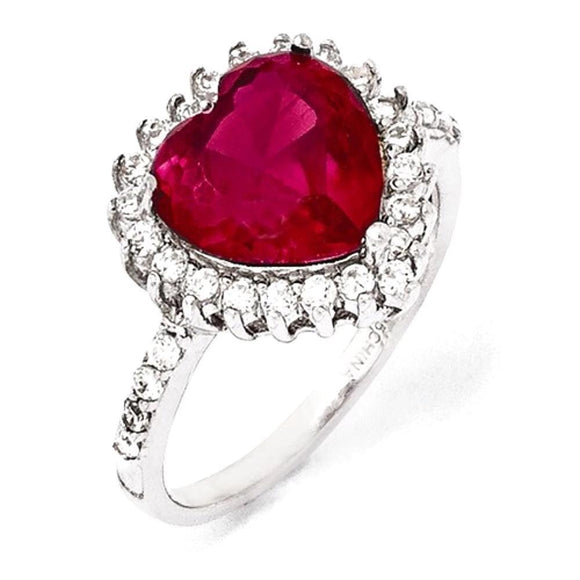 Heart Shaped Synthetic Ruby and CZ Halo Pendant and Ring by Cheryl M® - Roxx Fine Jewelry