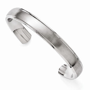 Stainless Steel Ridged Edge Cuff Bracelet 11mm Wide 7.5" Long - Roxx Fine Jewelry