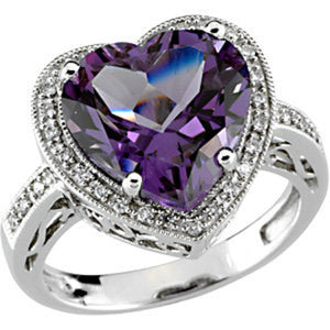 Amethyst and Diamond Violet Heart Halo Ring 5.66 Cts.  in 14K White Gold - Roxx Fine Jewelry