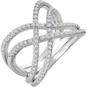 Criss Cross Diamond Ring  .50 Ct. in 14K White Gold - Roxx Fine Jewelry