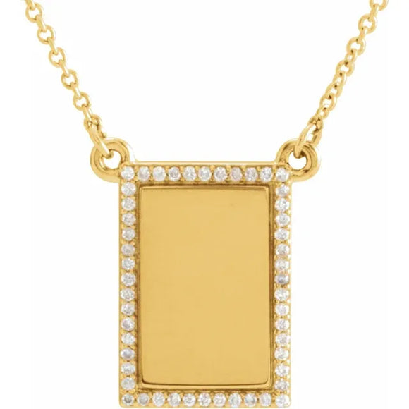 Engravable Petite Rectangle Diamond Necklace .125 Ct in 14K Gold